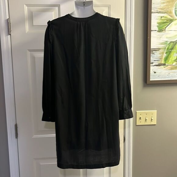 Old Navy Rustic Faded Black Ruffled Pullover Button Crew Neck Shirt Dress-Large - Picture 11 of 16